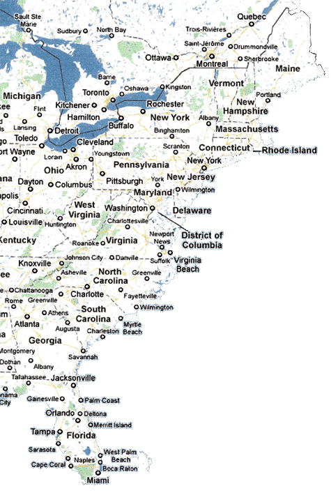 Eastern Seaboard map
